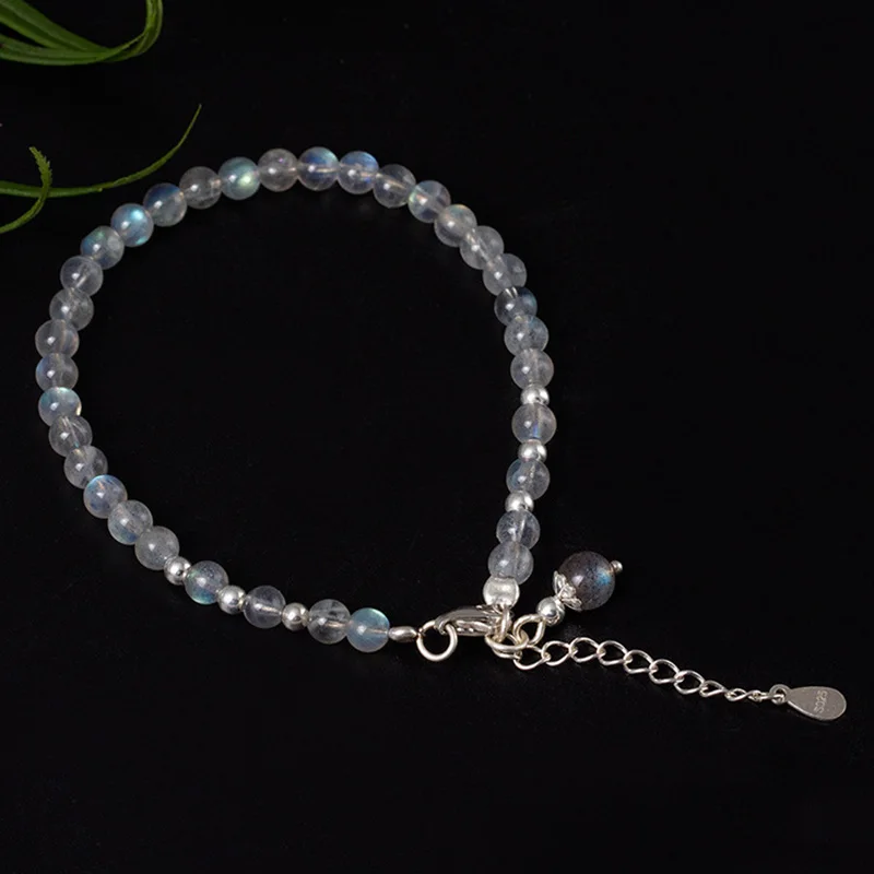 Натуральный лунный камень Круглый бисер браслет 925 пробы серебро Для женщин браслет Свадебный Высокое качество Fine Jewelry YB25