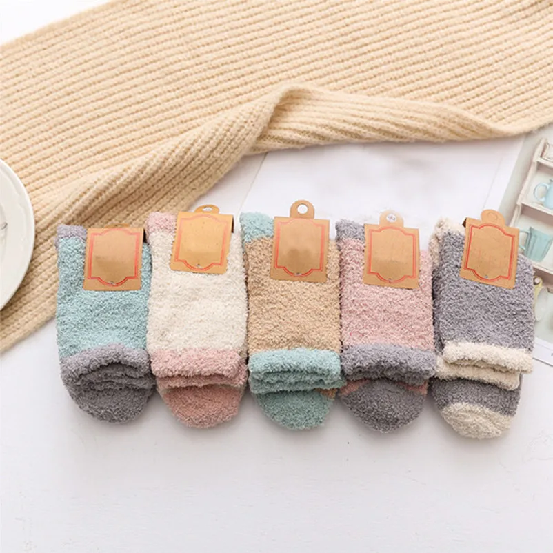 1Pair Fashion socks Women Cotton Socks Ladies Thicker Anti-slip Coral fleece Floor Socks Carpet Socks Colored Ankle Socks S25 (4)
