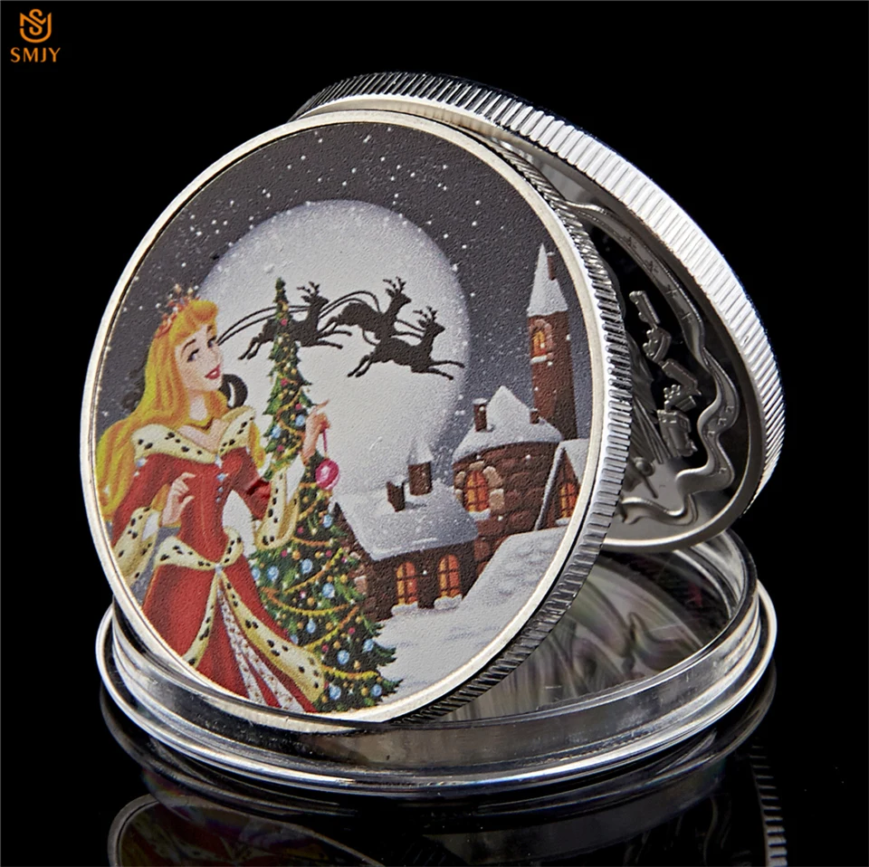 Красивая счастливая Рождественская Принцесса мультфильм Посеребренная памятная монета для рождественских подарков и елочных украшений