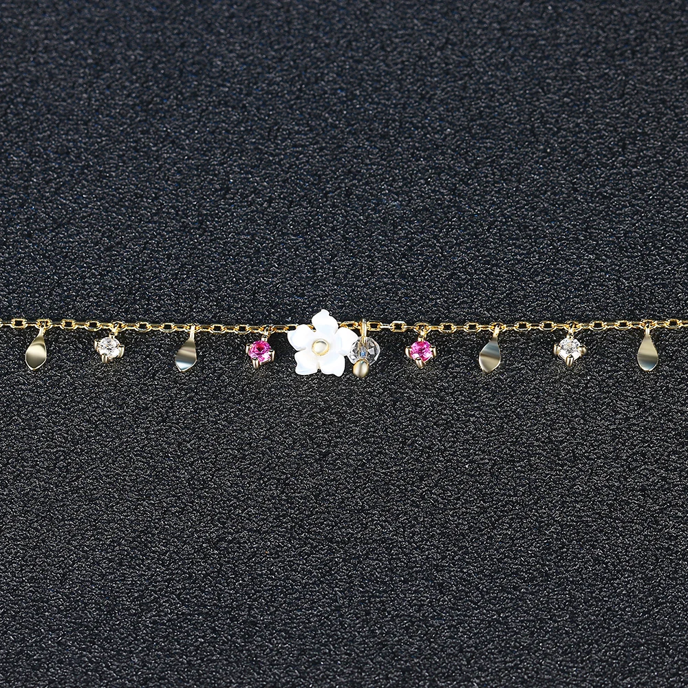 Beste LAMOON 925 Sterling Zilveren Armband Vrouwen Edelsteen Rode Korund Shell Bloem Sieraden Real Vergulde Fijne Sieraden LMHI056