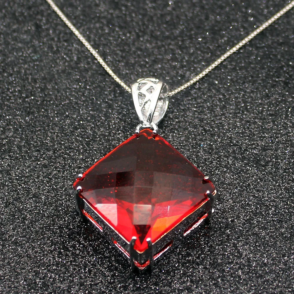 Hermosa натуральный Огромный квадратный Красный Гранат 925 пробы серебро для женщин талисманы кулон цепи ожерелье 20 дюймов