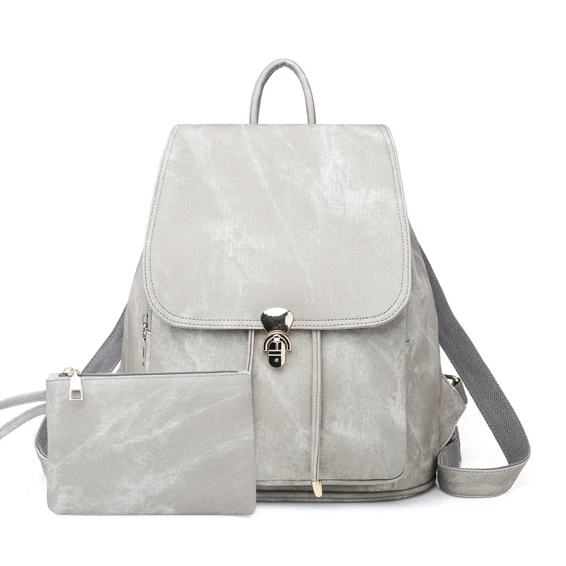 

2018 new PU backpack women's imitation denim suit backpack retro wind bag