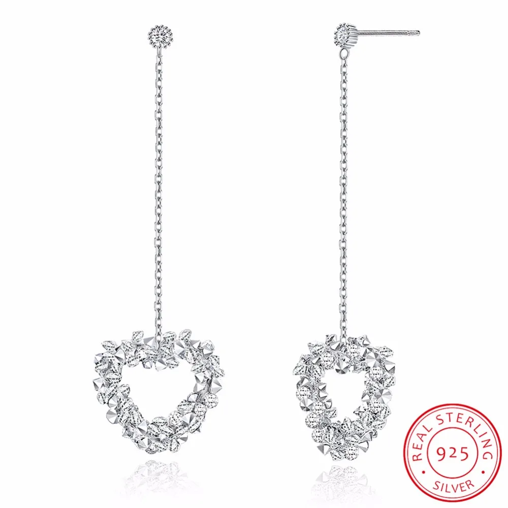 

LEKANI Earring for Women Fine Jewelry 925 Sterling Silver Long Chain Heart Shape Crystal From Swarovski Pendant Drop Earring
