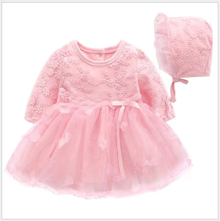 

Newborn girl Long Sleeve princess dress Infant Tutu baptism Christening Gown Baby First birthday party dress