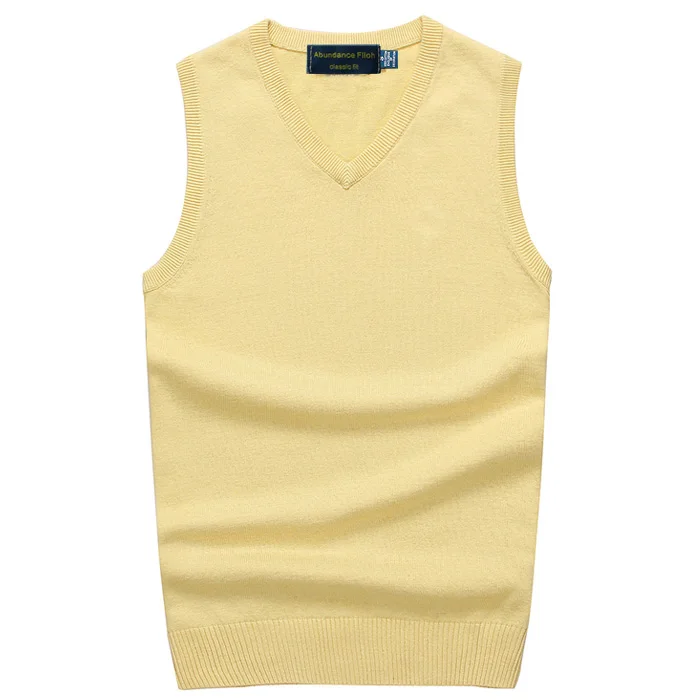 Мужчины без рукавов свитер жилет осень весна хлопок вязаный жилет свитер базовый Мужской классический v-образный вырез Топы M-3XL - Цвет: Цвет: желтый