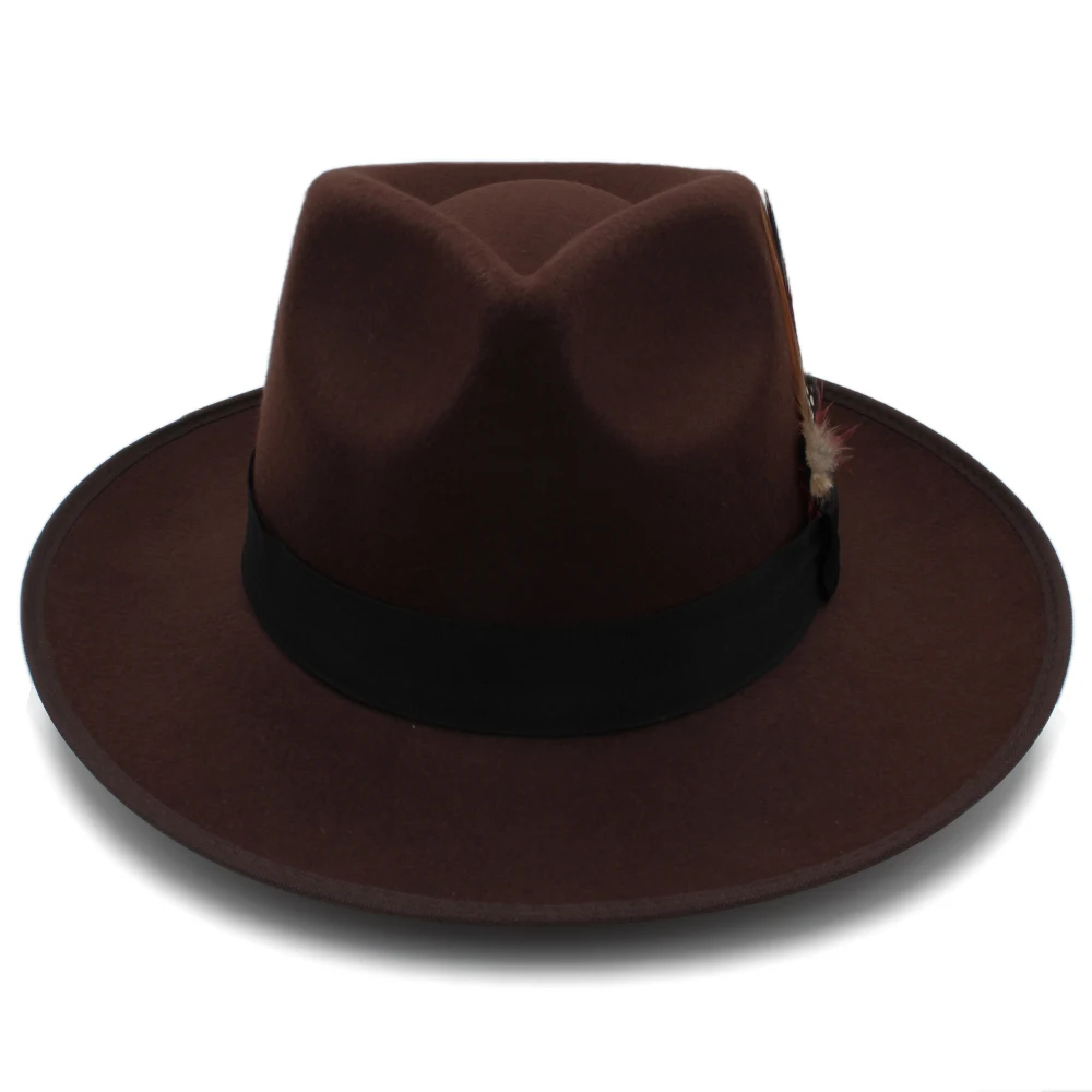 Унисекс Ретро шерстяная шляпа Дерби мягкая фетровая шляпа черная лента фазан перья группа Bowler C Корона Каплевидная форма Кепка(один размер 58 см