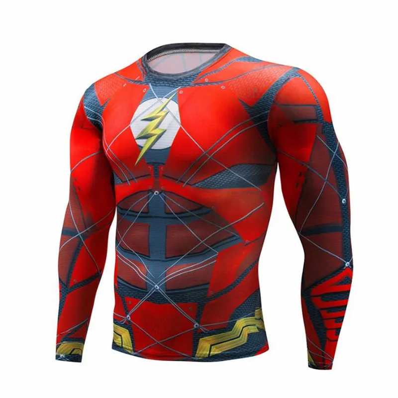 

Men's Super Hero Captain Spider-Man Superman Batman flash Long Sleeve T-Shirt 3D Fitness Clothing Men's Compression Shirt MMA