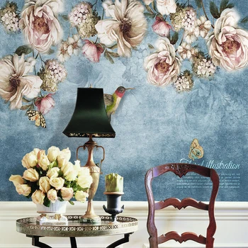 

Custom Wall Mural De Parede European Style Hand Painted Flowers Birds Oil Painting Living Room Bedroom Decoration Wallpaper 3D