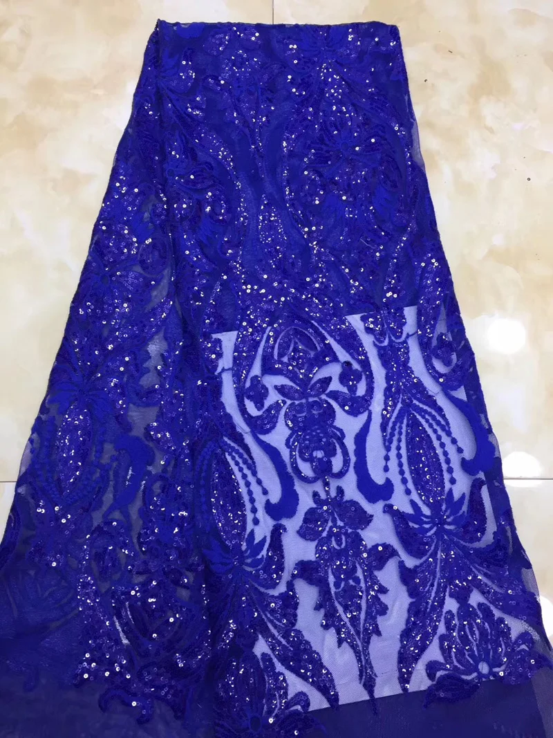

Free shipping (5yards/pc) high quality royal blue African net lace soft French lace fabric with sembroidery and sequins FZZ101