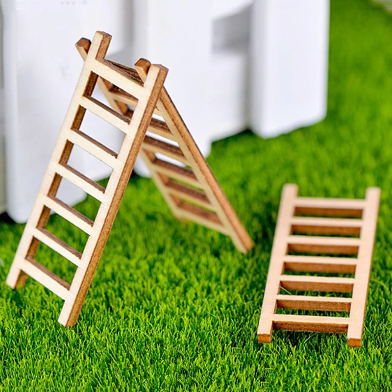4pcs Mini Wooden Step Ladder Furniture Tools Fairy Garden