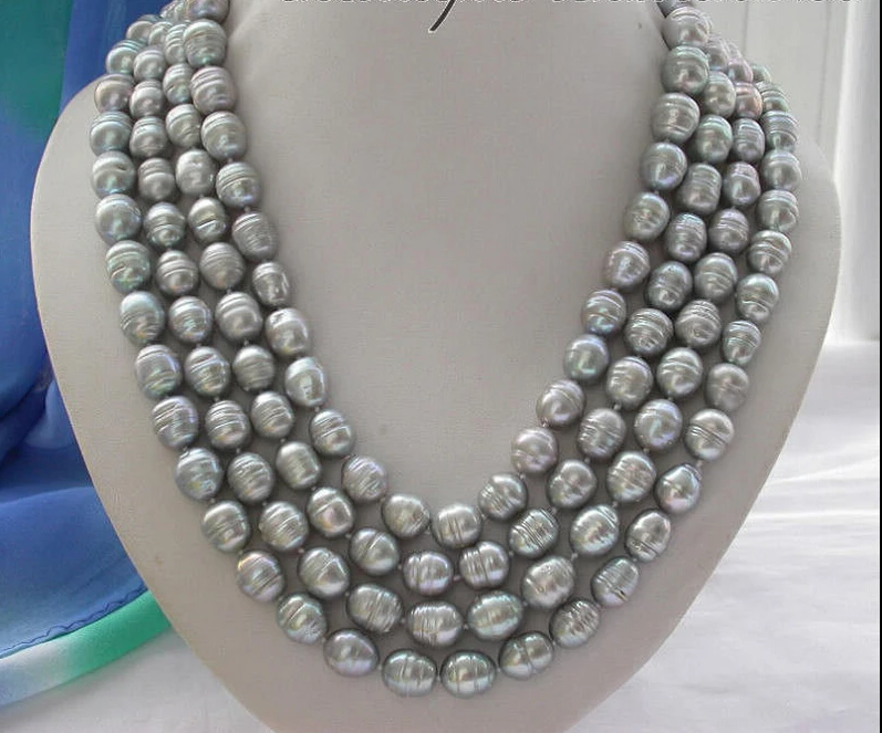 

z3972 longer 84" 13mm gray rice freshwater cultured pearl necklace