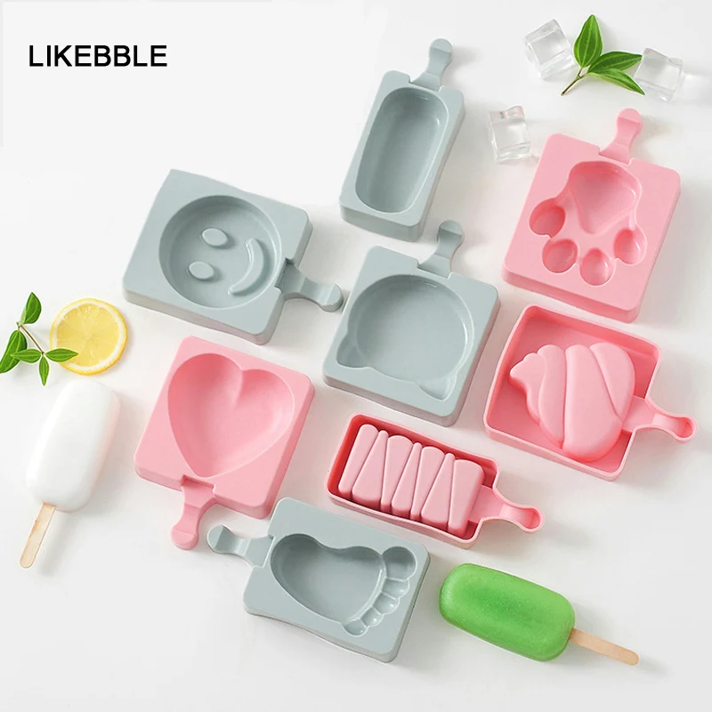 

DIY Silicone Ice Cream Mold Freezer Candy Bar Making Tool Juice Popsicle Molds Summer Ice Cube Maker Mold With 20Pcs Sticks Gift