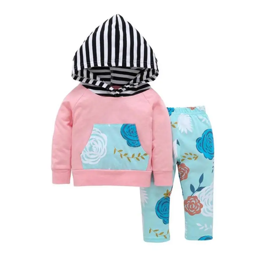 

NEW arrival 2pcs Toddler Infant Baby Boy Girl Clothes Set Floral Hoodie Tops+Pants Outfits leisure baby clothes July26
