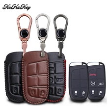 Genuine Leather Car Key Cover Case For Jeep Wrangler Patriot Grand Cherokee Compass Liberty 2&5 Button Smart Key Shell Keychain