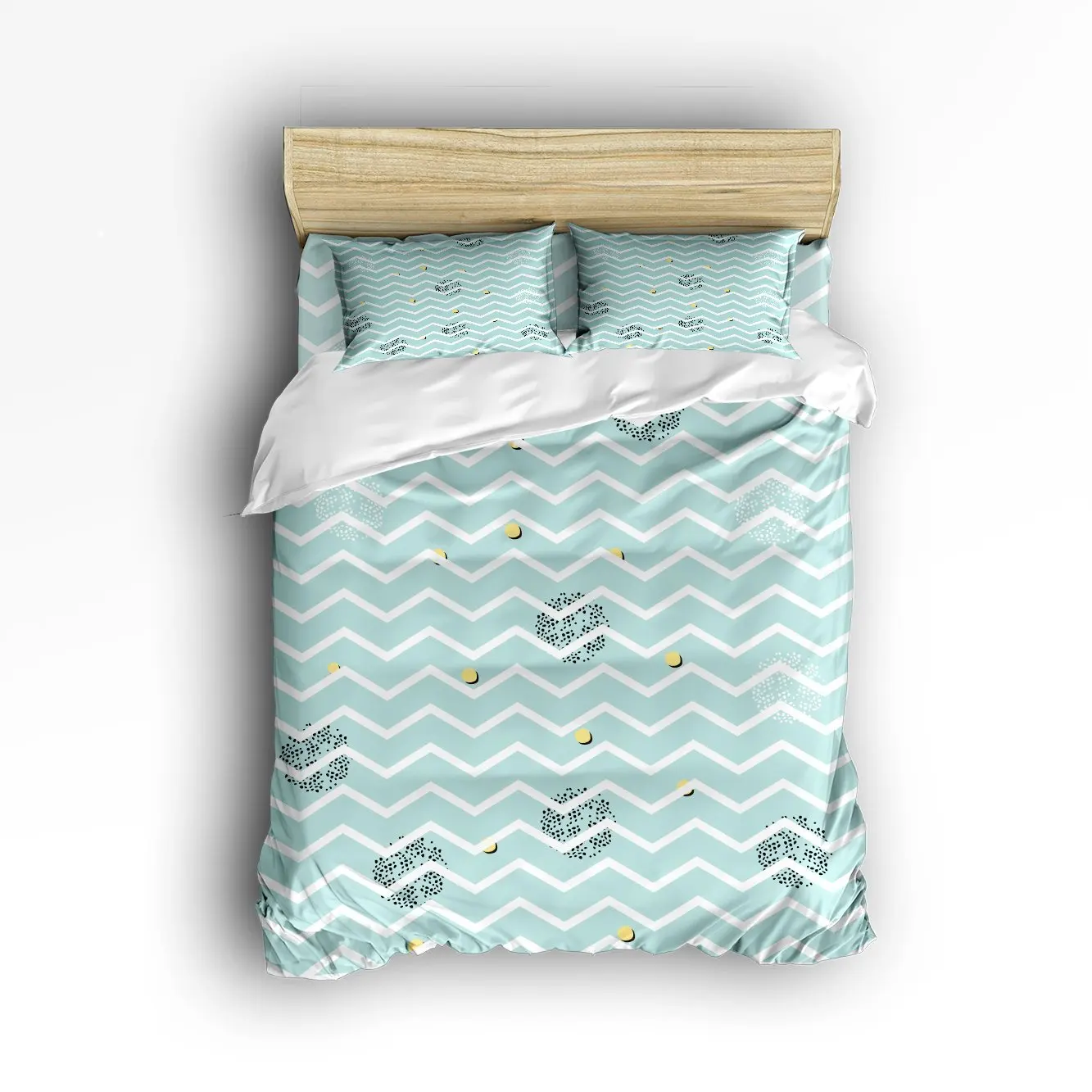 

Soft Duvet Cover Striped DecorBlue White Wave Lines Print Bedding Set Washed Microfiber Comfy Pillow Shams 4 Pieces Sets