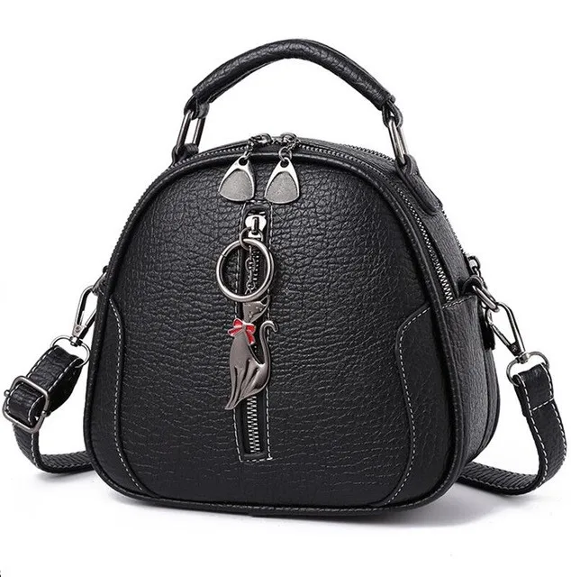 Высококачественная однотонная женская сумка из искусственной кожи, женская сумка через плечо, сумки через плечо, винтажные сумки, украшенные котенком - Цвет: Black
