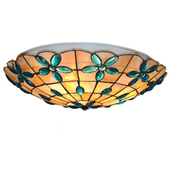 

New 16 Inch Classic Tiffany Flower Shell Ceiling Lamp European Retro Stained Glass Bar Aisle Dining Room Flush Mount Light CL226