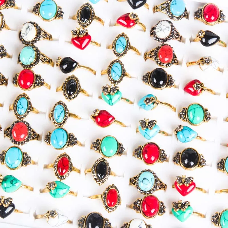 

Fashion 20 / many turquoise ring charm vintage natural stone ring beautiful female men's party jewelry gift