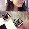 Oorbellen-pendientes largos para mujer, cristal cuadrado azul, perlas salvajes, temperamento, regalo, joyería de lujo, joyería ► Foto 2/5