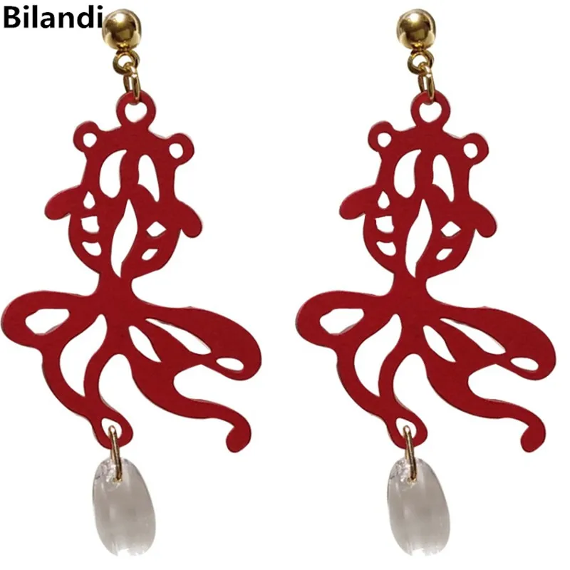

Fashion red lucky with hollow fish drop earrings for woman jewelry