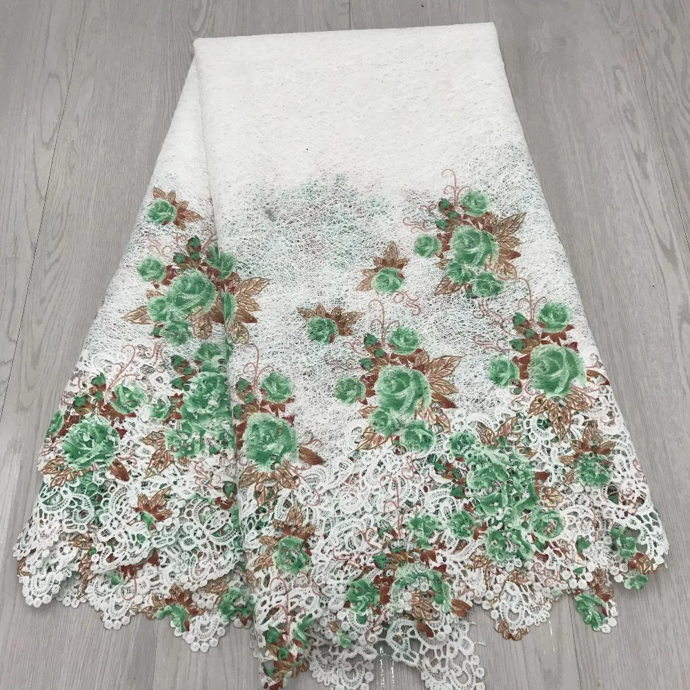 

African Green Lace Fabric Guipure Lace Fabric High Quality Nigerian Cord Lace Fabric For Wedding Dress 5 Yards