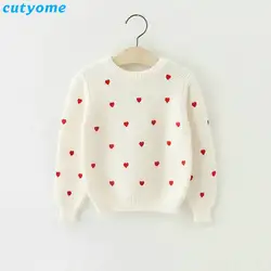 Children Girls Cardigan Heart Design Sweater Kids Long Sleeve O Neck Warm Pullover Knitted Clothes New Year Baby Clothing 2-6y