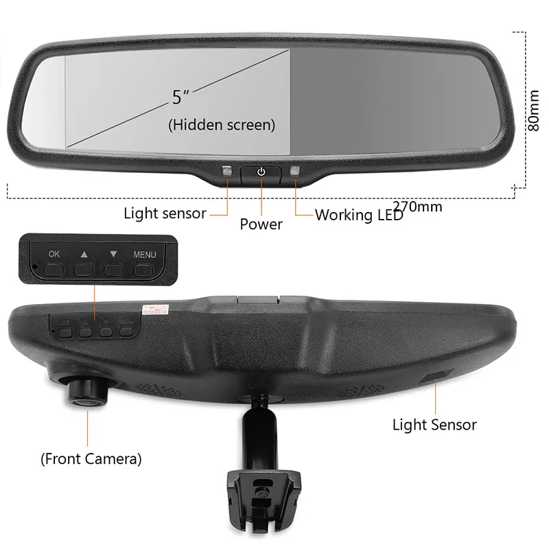 GreenYi Dual Lens 5" IPS Auto Dimming Car Rearview Mirror Monitor DVR Digital Video Recorder 1080P with Original Bracket