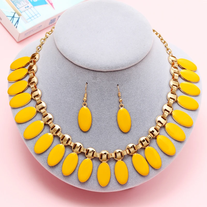 Модные желтые пуговицы кисточкой колье ожерелье воротник и висячие серьги-капли обручальные комплекты украшений для женщин