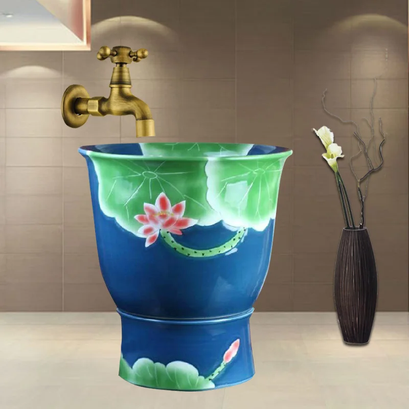 National! Jingdezhen Ceramic Art Basin mop basin pool art - blue lotus season |