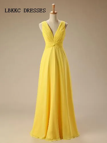 Yellow Bridesmaid Dresses Long Chiffon Ruffle Wedding ...