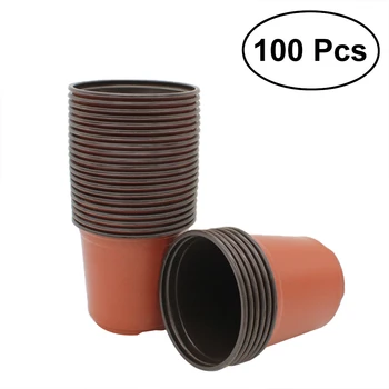 

100 Pcs Plastic Round Flower Pots Potnursery Pots Home Garden Decor Small Flower Pot(9x7x8cm)