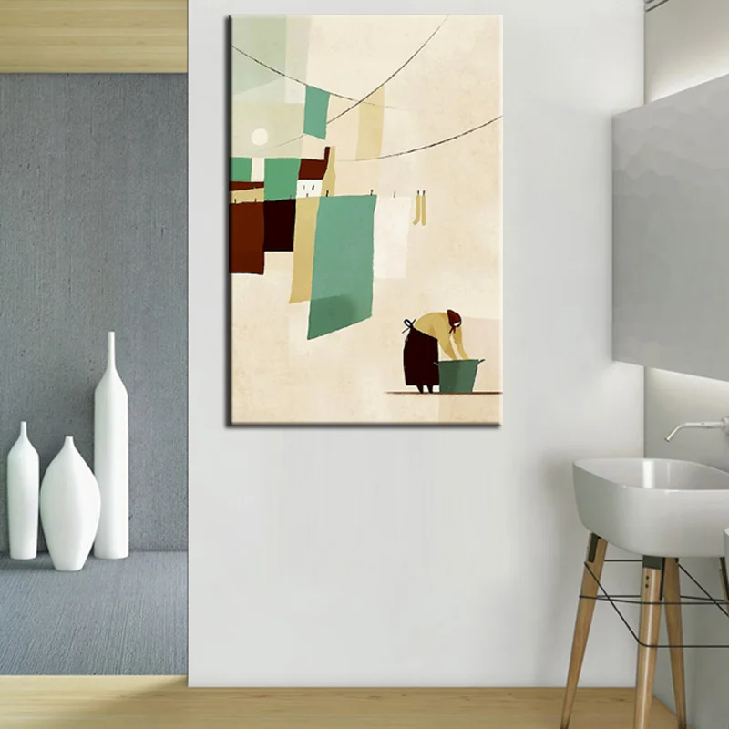 

Nordic Abstract Modern Canvas Painting The Woman Washing the Clothes Hand Paint Wall Art Picture For Living Room Home Decor