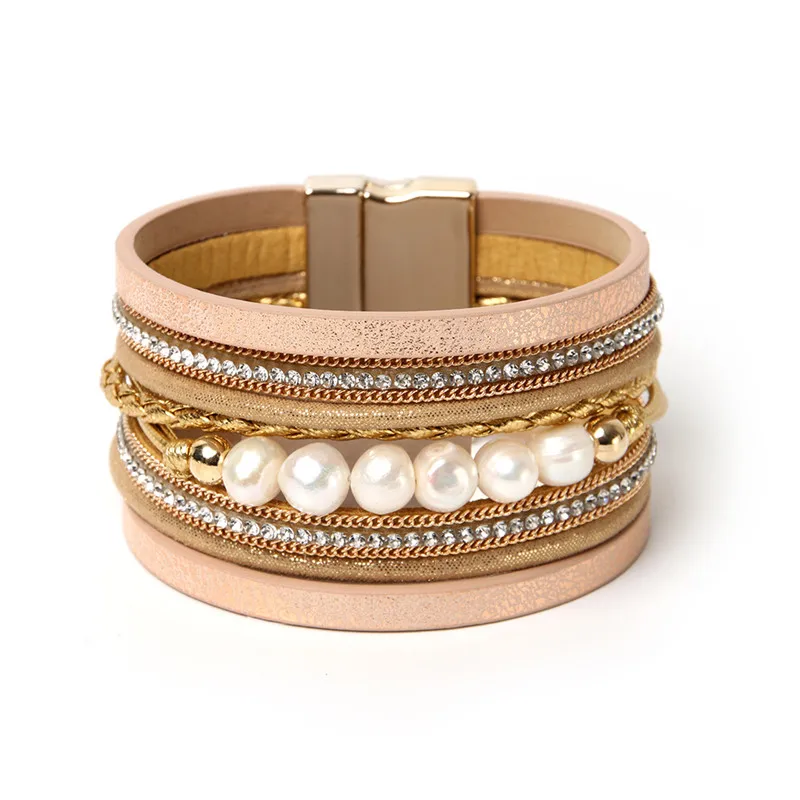 

ORNAPEADIA Summer New Jewelry Top Sell Bohemia Multilayer bracelet Ethnic chain Accessories pearl Leather Bangles for women gift