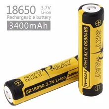 2pcs Skyray 3.7V 3400mAh High Capacity 18650 Li-ion Rechargeable Battery with Protected PCB for LED Flashlights Headlamps