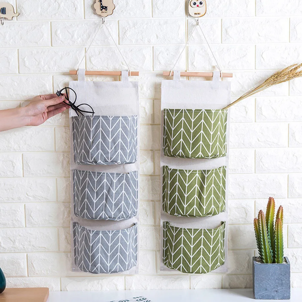 

2018 New Style Wall Mounted 3 Bags organizador Storage Bag Kitchen Supplies Fluid Systems Multilayer basket Bags #TX