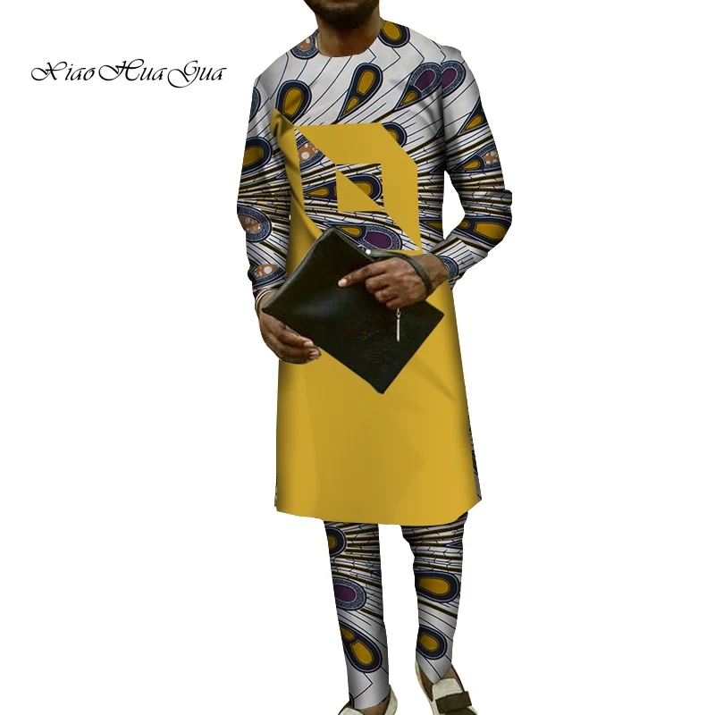 Традиционный Африканский узор Дашики для мужчин повседневные топы рубашки и брюки комплект большого размера в африканском стиле одежда для мужчин комплект WYN785 - Цвет: 17