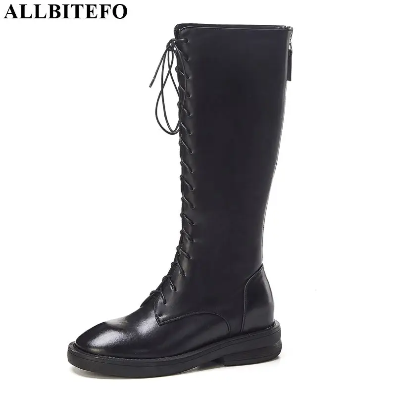 

ALLBITEFO new winter snow boots genuine leather +pu thick heel women boots women knee high boots brand high heels ankle boots