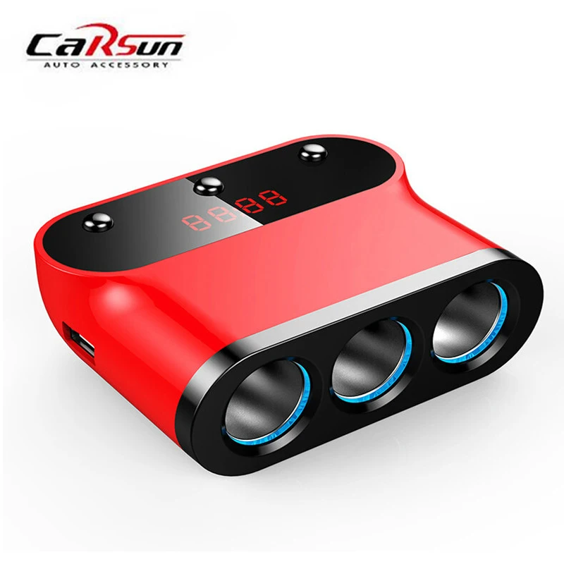 

CarStyling Car-charger 3.1A/120W Dual USB Car Charger Adapter 3 Socket Car Cigarette Lighter Splitter Adapter with Build-in Fuse
