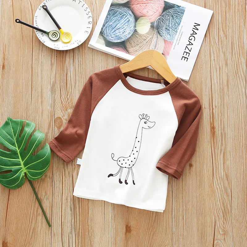Футболка для маленьких мальчиков и девочек новая весна осень с длинными рукавами футболки с рисунком для малышей Детские хлопчатобумажные топы для детей 9 months to 3 years Old - Цвет: giraffe