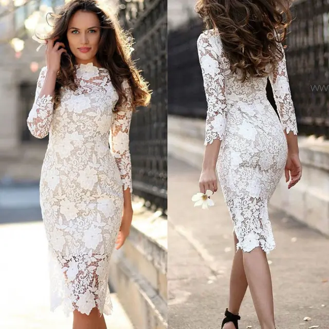 white long sleeve pencil dress
