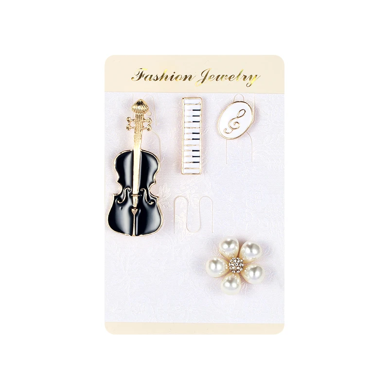 

baiduqiandu Enamel Guitar Music Note Pearl Flower Hat Metal Pins and Brooches for Women Pin Badge Jeans Bag Decoration Jewelry