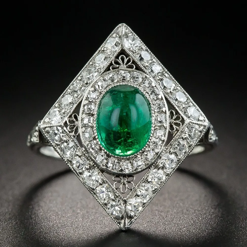 

Bamos Luxury Green Zircon Stone Promise Ring Vintage Geometric Engagement Rings For Women Fashion Wedding Jewelry Best Gift