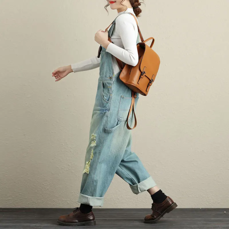 Alta Las 2 Femme Loose Denim Vaqueros Combinaison Tamaño Para Otoño Mujeres Womens 1 Primavera Jumpsuit Más 2018 Cintura Ripped Monos Mamelucos PIRgqcUIr