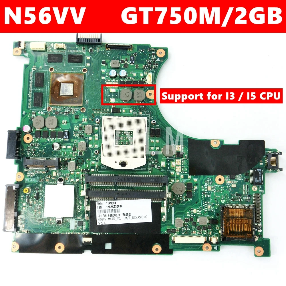 Goedkoop N56VV GT750 2 Gb Moederbord Rev 2.0 Voor Asus N56V N56VV N56VM N56VJ N56VZ N56VB Laptop Moederbord PGA989 100% getest Gratis Verzending