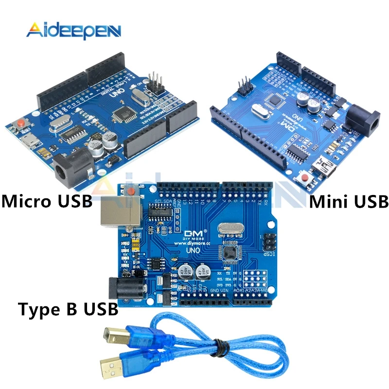

UNO R3 Development Board ATMEGA328P-16AU CH340 CH340G Micro/Mini/Type B USB With USB Cable For Arduino UNO R3