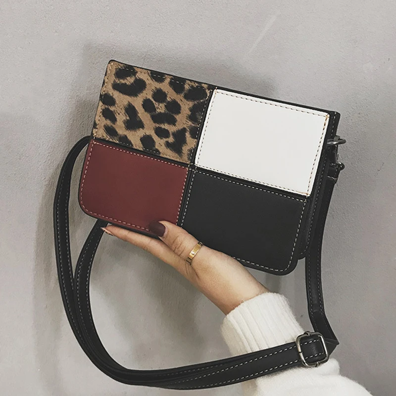 

Leopard Stitching Leather Handbags For Women 2019 Fashion Contrast color Crossbody Bags Female Mini Shoulder Bag For Phone