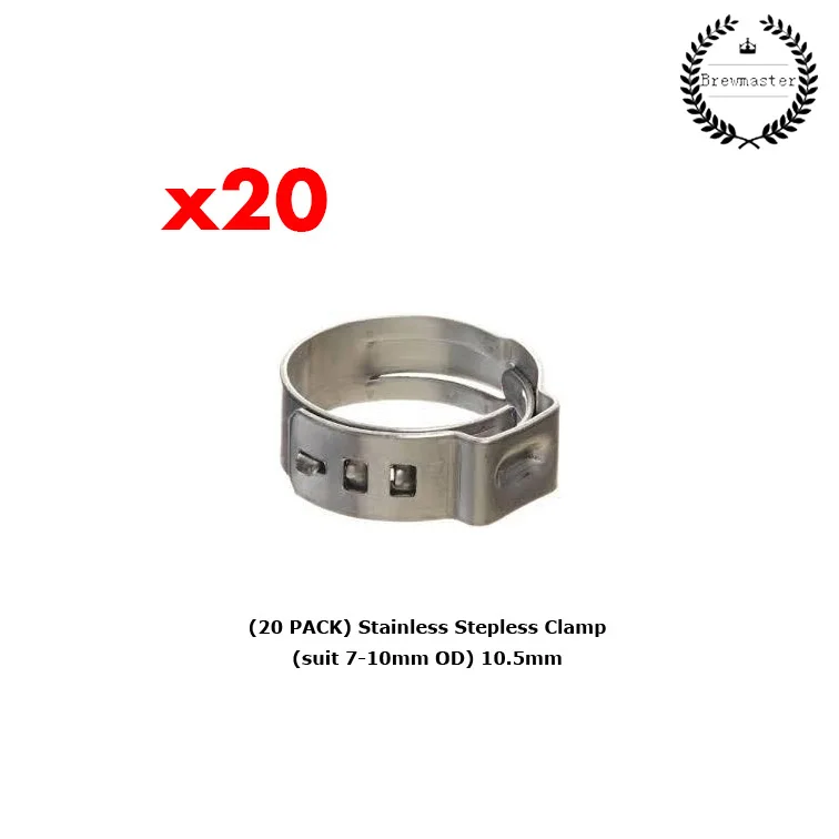 

(20 PACK) STAINLESS STEPLESS CLAMP (SUIT 7-10MM OD) 10.5MM