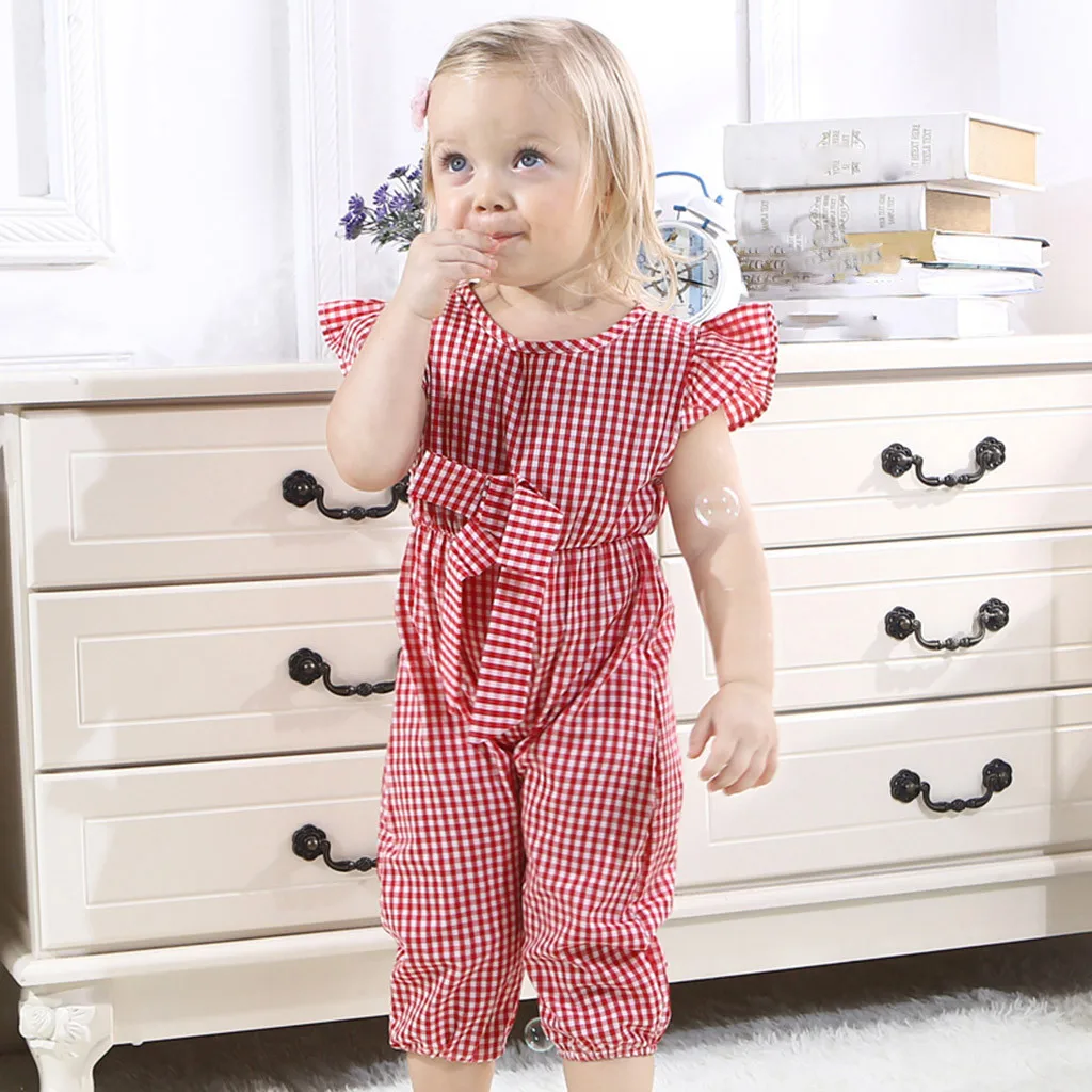 

Toddler Infant Baby Girl Plaid Ruffles Sleeve Romper Jumpsuit Bow Clothes organic baby clothes new born baby clothes