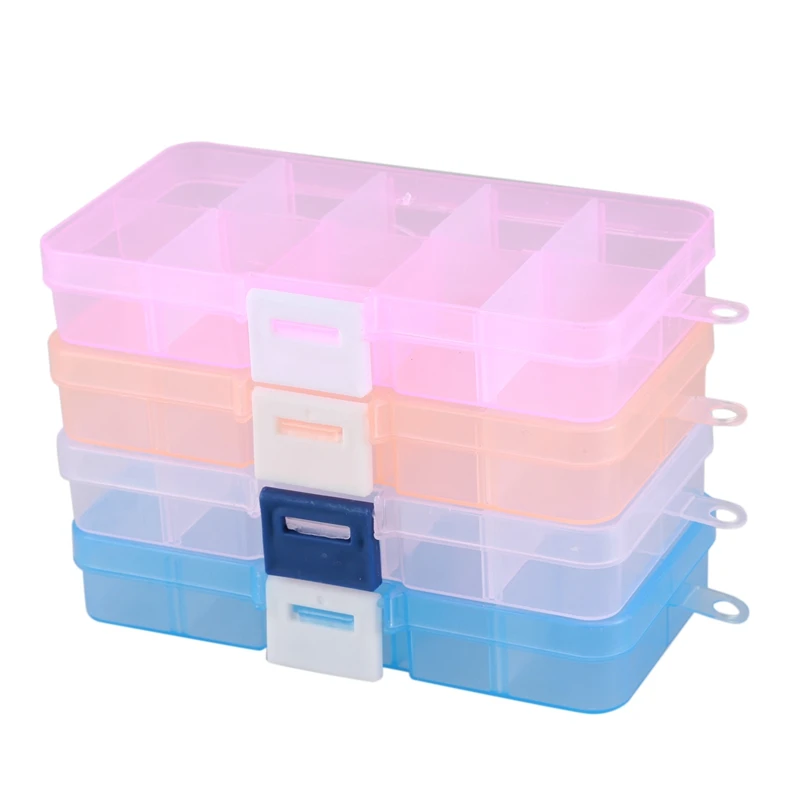 Opret 8 Pack 15 Grids Transparent Plastic Bead Organizers Plastic Jewelry Organizers with Movable Dividers Earring Storage Containers Small Craft Storage