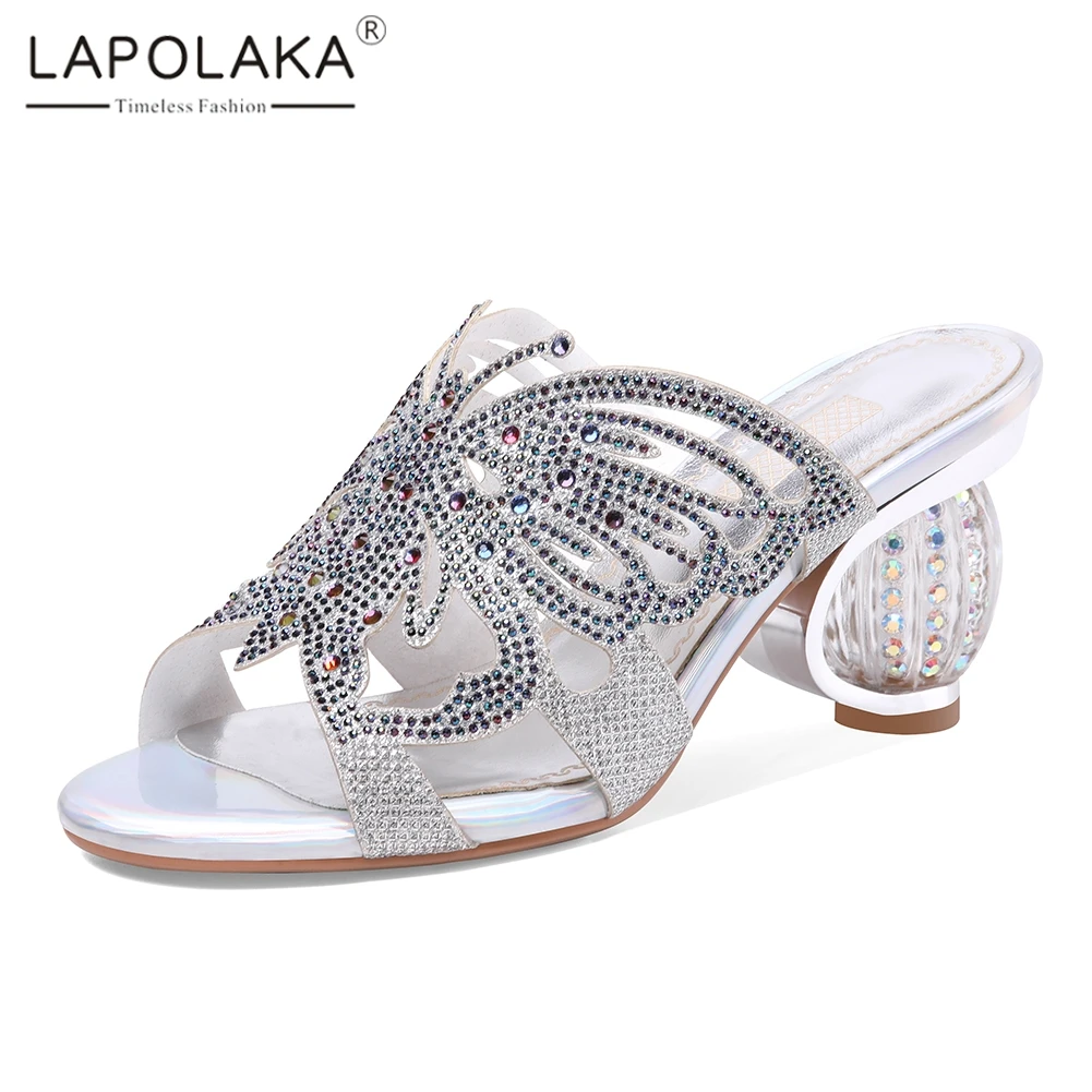 

Lapolaka New Korean Style Genuine Leather Mules Women 2019 Summer Fashion Crystal Mules Casual Women High Heels Shoes Woman